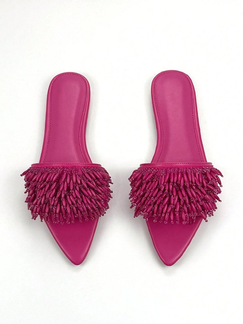 Hot Pink Vacation Women's Beaded PU Fabric Pointed Toe Flat Mule Sandals